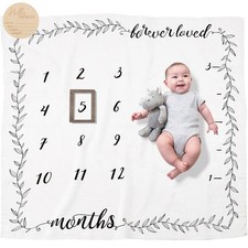 Organic Baby Monthly Milestone Blanket Boy or Girl - Blanket with Wood Frame...