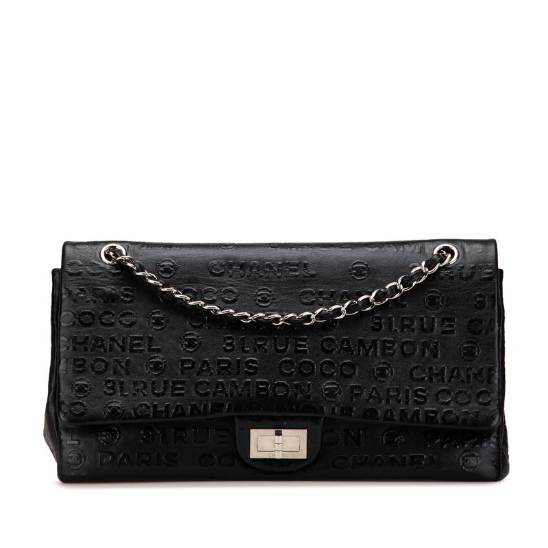 Chanel 2.55 Unlimited Flap Chain Shoulder Bag in Black Leather r7_0707