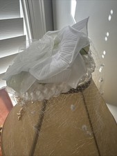 VINTAGE 1950'S 60's Pillbox Hat Straw With Netting Flower Accent