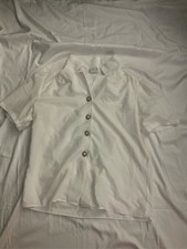 Mens White Short Sleeve Camp Collar Button Up Shirt