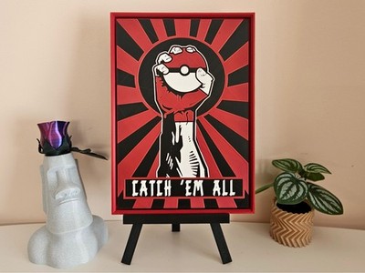 Pokemon Catch en all 3D Artwork Handcraftet PLA Relief 18x12,5cm