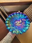 Super Electric Blue Northwood Carnival Glass Peacocks on the Fence PCE Bowl