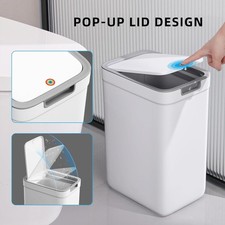 Garbage Can with Pop-Up Lid, Small Trash Can, Slim Trash Bin Waste Basket-White