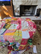INDIAN KANTHA VINTAGE BLANKET THROW QUILT BEDSPREAD HAND STITCHED, REVERSIBLE 1