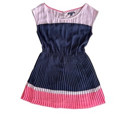 American Eagle Womens S Pink Navy Blue Colorblock Pleated Cap Sle Dress Y2K Cute