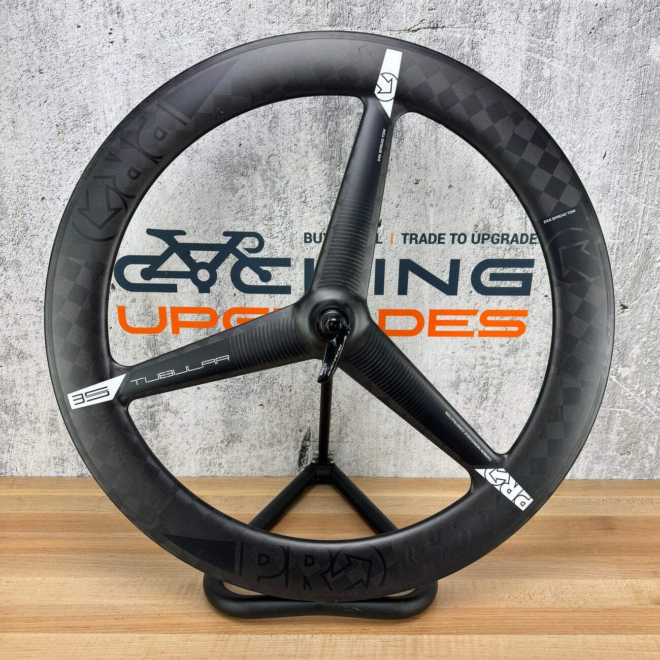 Ridden Once! Shimano PRO Textreme 3-Spoke Carbon Tubular TT/Tri Front Wheel 700c