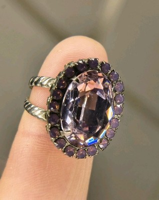 Vintage Sorrelli Large Statement Ring With A Pink Amethyst Austrian Crystal  