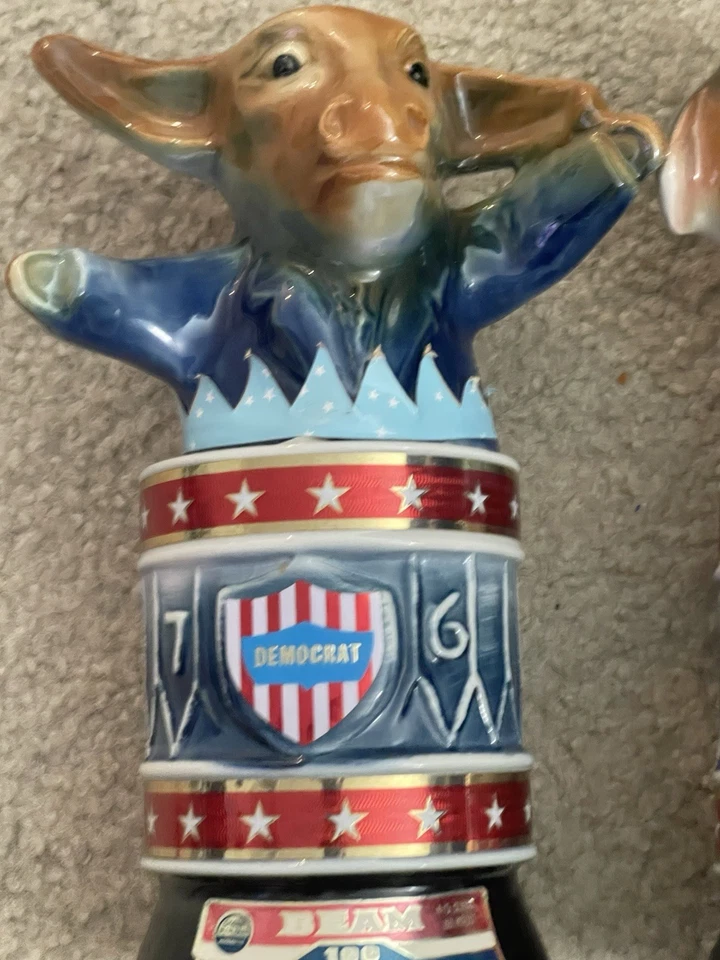 Jim Beam Political Decanters Bourbon Whiskey Bicentennial Elephant & Donkey - Image 2 of 4