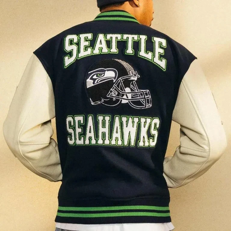 Seattle Seahawks Navy Blue Wool Sleeves Men's Varsity Jacket