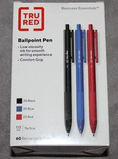 TRU-RED Ballpoint Retractable Pens 1.0mm Black Blue Red 60-count Office Pack