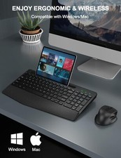 Wireless Keyboard and Mouse Combo Ergonomic Keyboard with Wrist Rest Holder S...