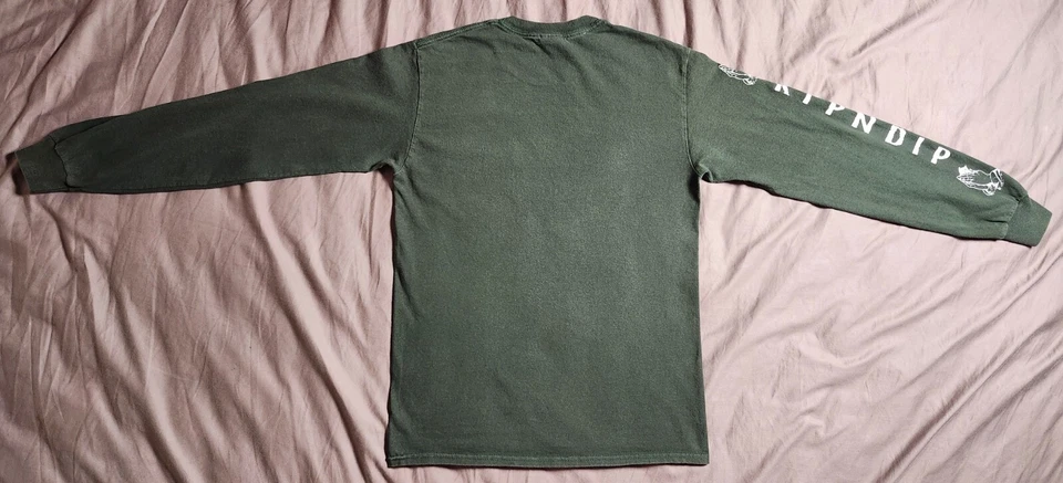 RipNdip 绿色圆领男式 T 恤长袖 100% 棉 S 码 — 第 3/4 张图片