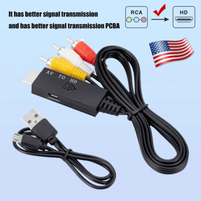 RCA to HDMI Converter 1080P Composite AV to HDMI Video Audio Cable Adapter HDTV