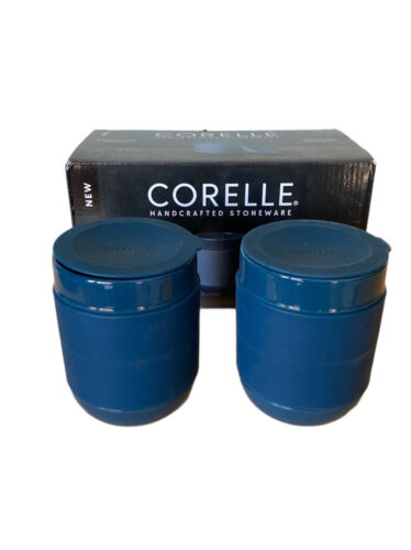 Gobelets bleu marine Corelle en grès avec couvercles en silicone 13,5 oz x2 - Photo 1 sur 6