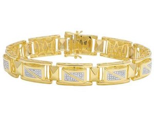 Authentic Yellow Gold Plated Genuine Diamond Designer Men's Custom Bracelet 1 1/5 CT 8.5"