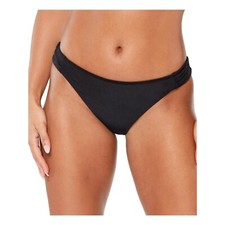 NEW Bar III Sz M Solid Ruched Sash Tab Side Hipster Bikini Swim Bottom Black