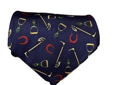 Vintage Tommy Hilfiger Italian Silk Tie Equestrian 2-Tone Made in USA Navy 56”