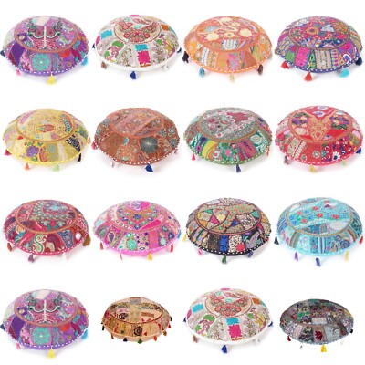 All Size Indian Round Pillow Cushion Cover Floor Patchwork Throw Bohemian Decor