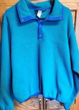 LL BEAN Fleece Snap T Jacket Turquoise Unisex L LARGE USA MADE Vintage Pullover