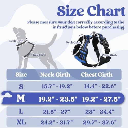 Dog Harness Sized, No Pull Pet Harness with 3 Buckles, Adjustable Medium Blue