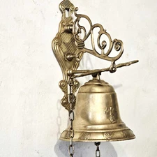 Front Door Bell Knocker Antique Cast Brass Wall Mount Doorbell with Pull Chain