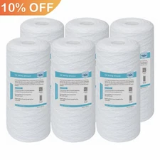 6 Pack 10" x 4.5" String Wound Sediment Water Filter for Big Blue 1/5/10 Micron