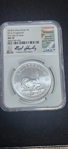 2018- South Africa Silver Krugerrand- NGC- MS70- FDOI- Ed Harbuz