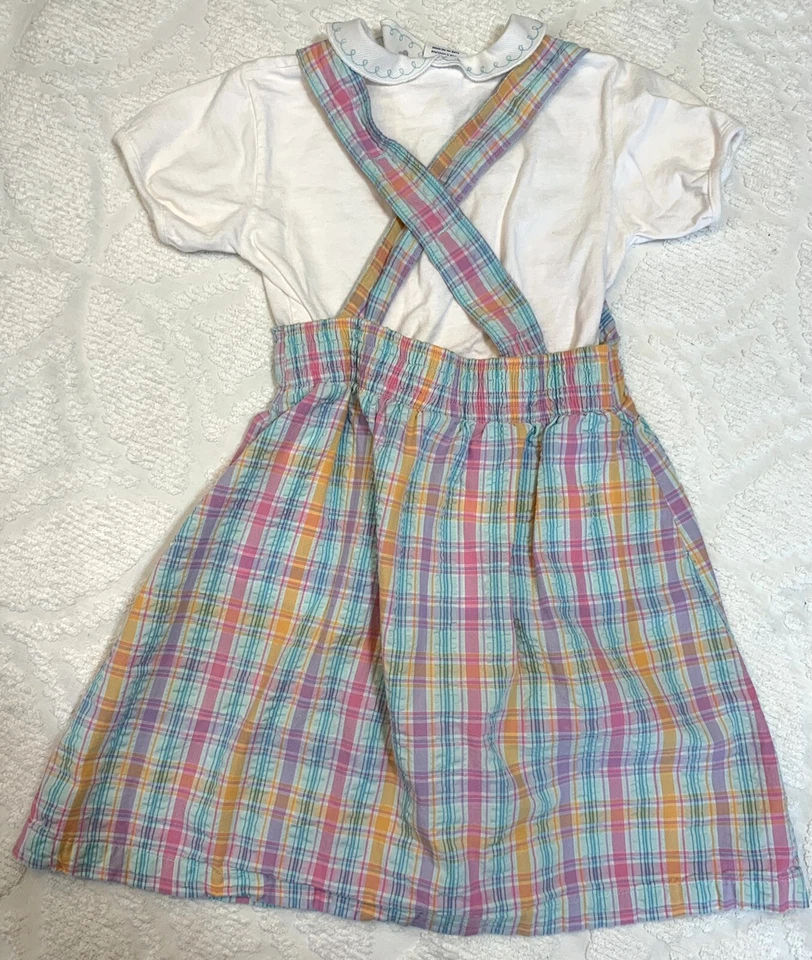 RARE VTG Pinafore Oshkosh B'Gosh Dress/Shirt Sz 5-6 Pastel Seersucker Butterfly - Изображение 3 из 4