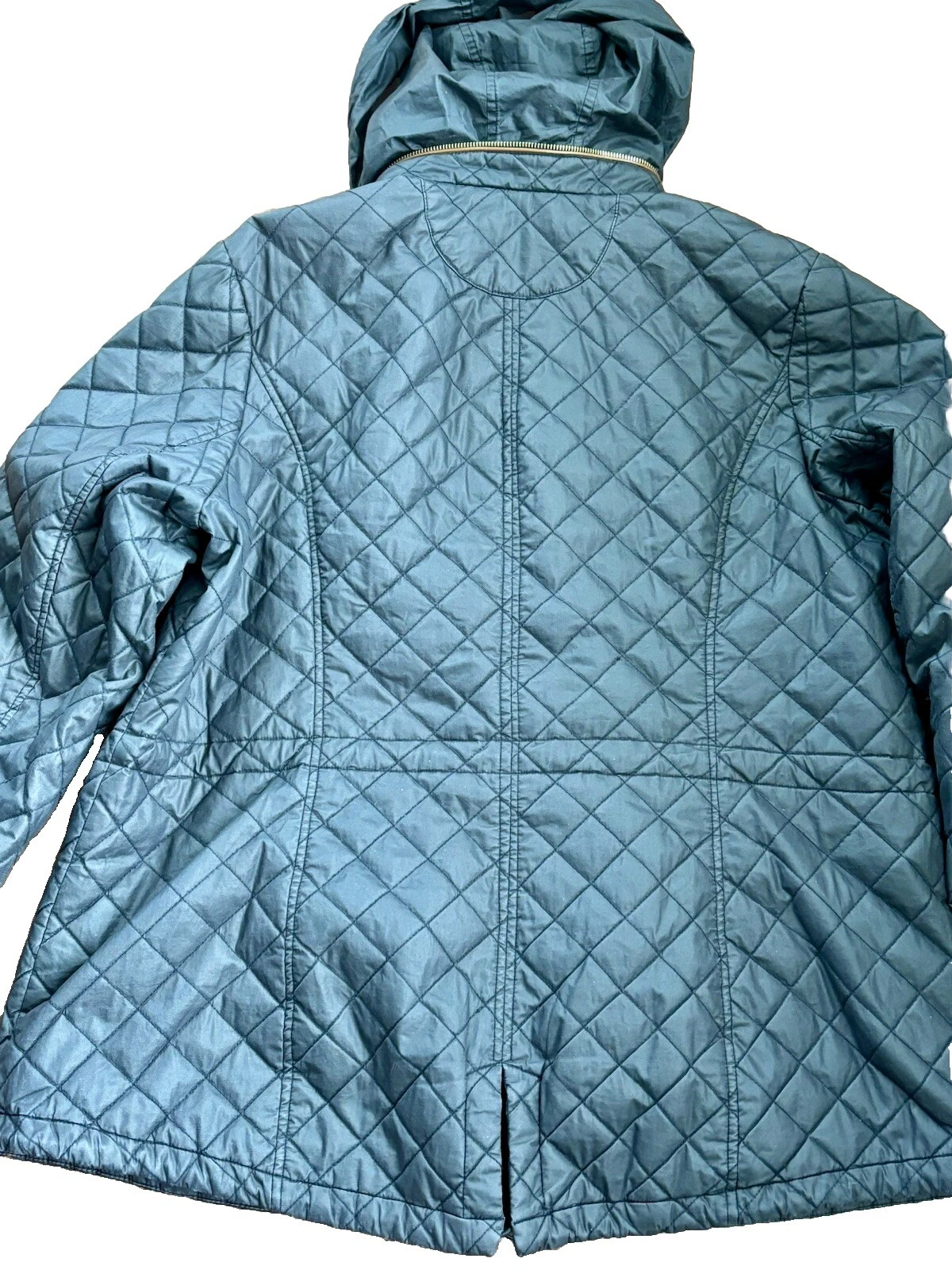 Giacca Michael Kors trapuntata blu navy oro accentato cerniere pulsanti logo con cappuccio 1X