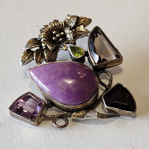 Sterling Boho Stone Charoite Amethyst Quartz Peridot Floral Artisan 925 Gift - Picture 16 of 21