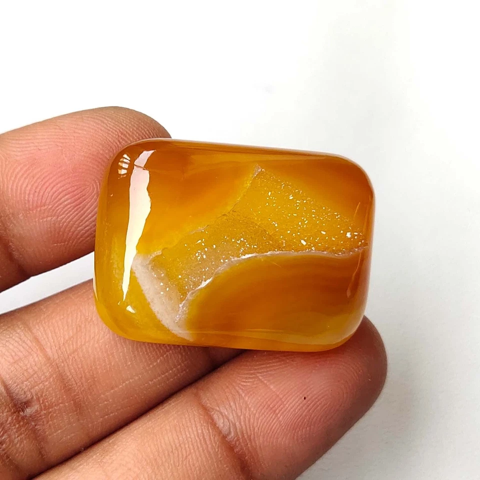 Cojín cabujón druzy ágata de ónix natural piedras preciosas amarillas sueltas 70 quilates OZ-316 Foto 2 de 4