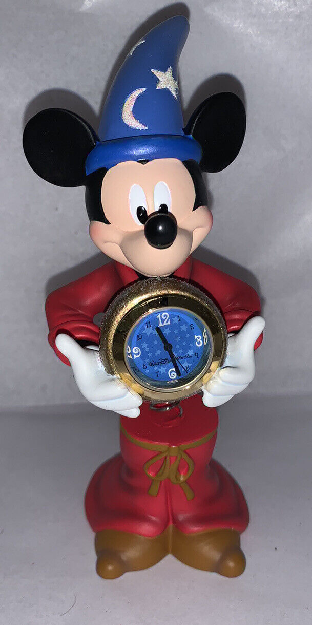 Disney Theme Parks Sorcerer Mickey Mouse Desk Clock Bobble Figurine NIB