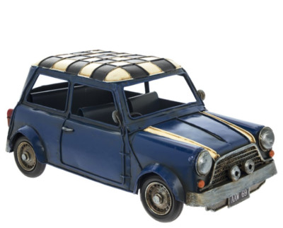 Blue Mini Car Model Metal Tin Checkerboard Roof Mini Ornament | eBay