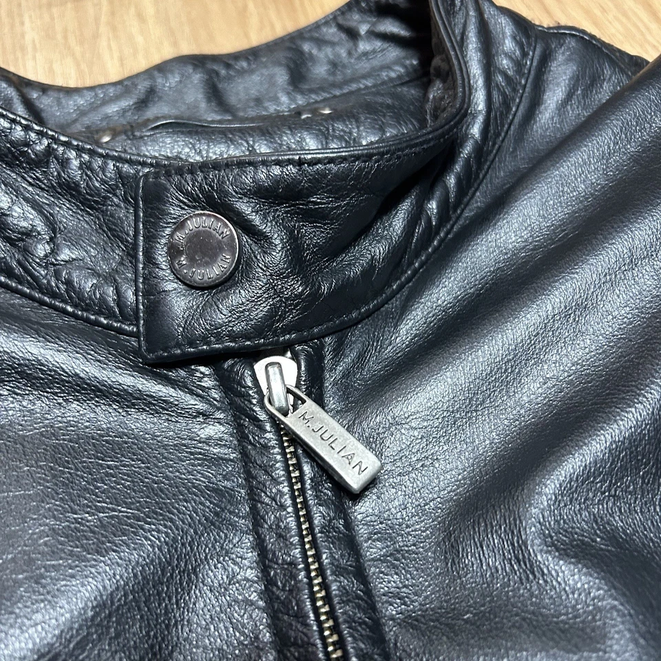 Chaqueta de moto de cuero para hombre Wilsons M. Julian negra y naranja talla mediana Foto 3 de 4
