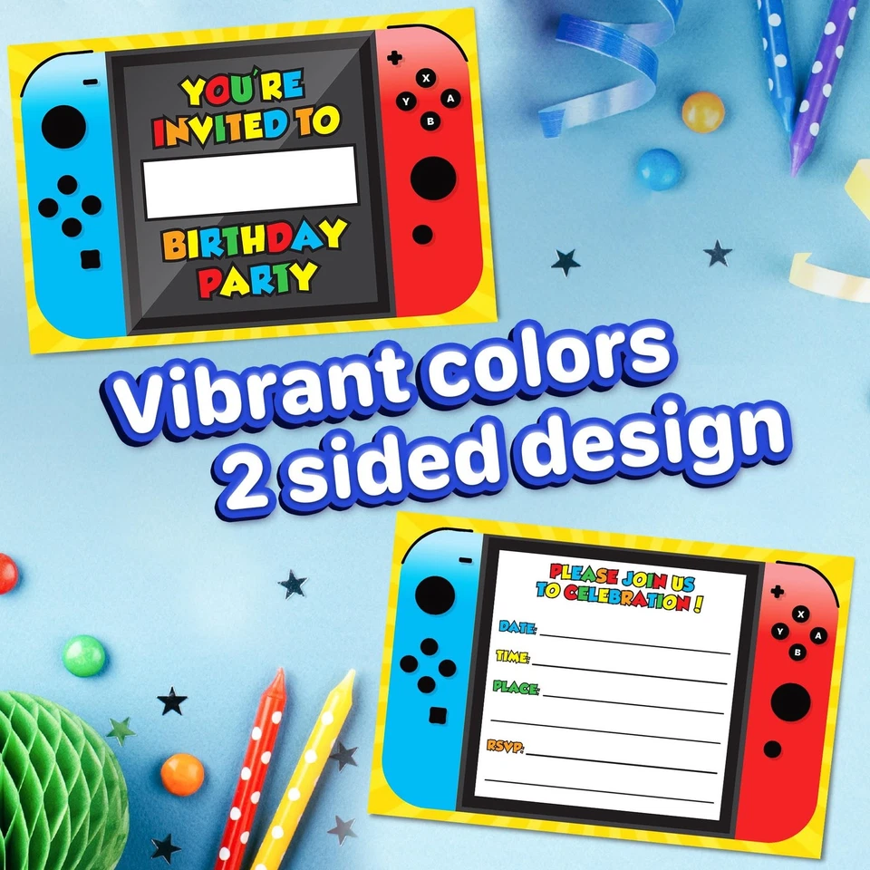 20 Gamer Nint-Themed Birthday Invitation Cards, 20 Envelopes, Postcard Style - Image 4 of 4