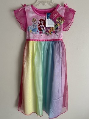 NWT Girls Disney Princess Fantasy Nightgown Rainbow Sz 4 Short Sleeve Flowy New