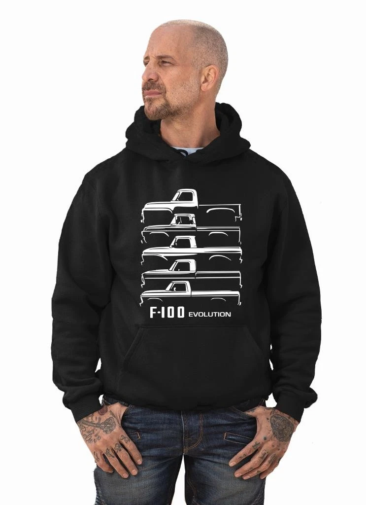 Felpa Con Cappuccio Reversibile Ford Trucks Vintage, F-150 4x4, Licenza Ufficiale, Gildan Nero, Taglie S-3XL - 2