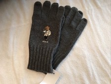 Polo Ralph Lauren Bear Knit Gloves Unisex Martini bear, Embroidered, NWT, Gray
