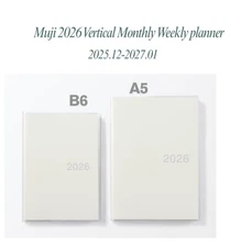 Muji 2026 Vertical Monthly Weekly Planner from December 2025 White B6 or A5