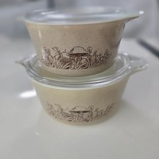 Vintage Pyrex Forest Fancies Mushroom Casserole Set 473-B 474-B with Lids