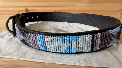 The Kenyan Collection Moonbeam Beaded Leather Dog Collar L/XL 24'' Pouch
