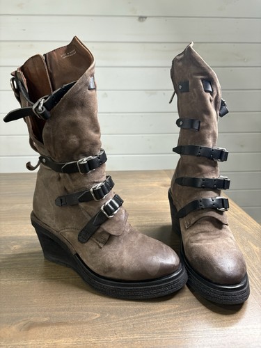 A.S. 98 braune Leder Keilstiefel mit Riemchen Gr. 38 (7,5-8)