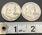 LOT OF 2 - 1958 D 50C BEN FRANKLIN SILVER HALF DOLLARS - 90% SILVER AS SHOWN