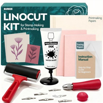 Linocut Block Printing Kit: Stamp Carving, Printmaking Tools & Supplies Set