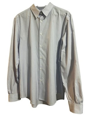 ASPESI Shirt Mens 42/16.5 Twill Cotton Blue Striped