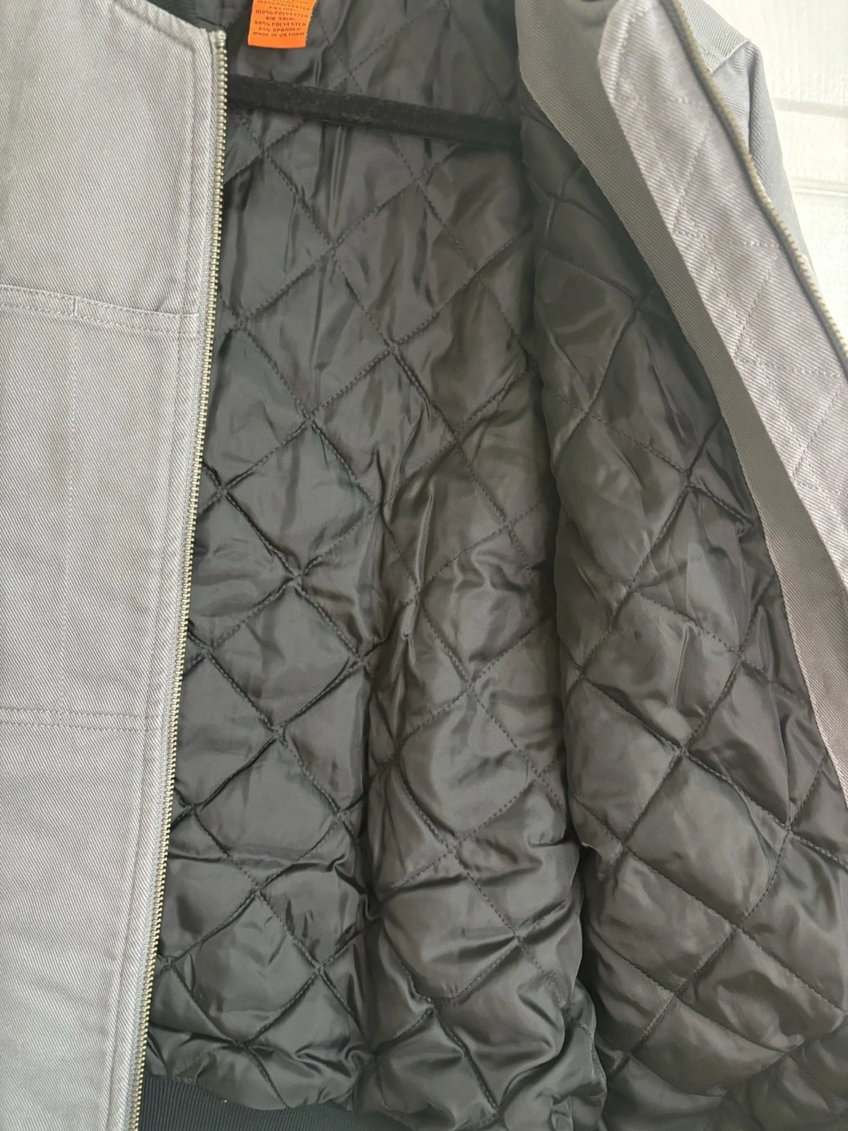 40 Grit Men's Gray/Black Bomber Jacket Full Zip Quilted Lined Pockets Size S - product detail image 4