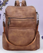 Cluci Large Backpack Woman Purse Leather Travel Tones Brown Shoulder Strap