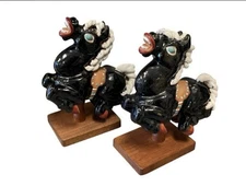 VTG ART Pottery Carousel Horses on Wood Stands Signed Kendall