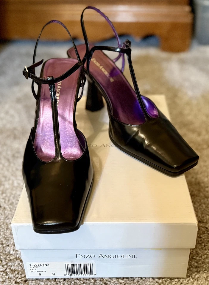 Sapatos de couro preto ENZO ANGIOLINI salto gatinho, 9M - Imagem 2 de 4