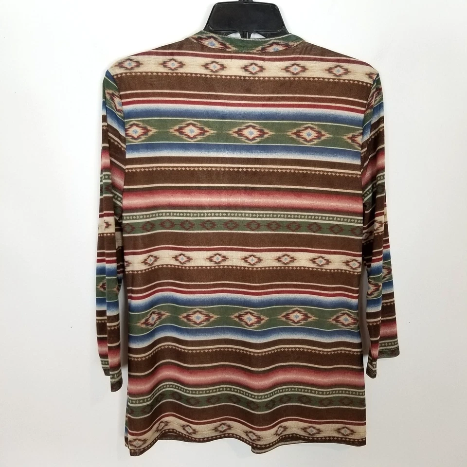 Blusa feminina Chaps Southwestern tamanho XL tribal babado gola Y2K marrom bege - Imagem 4 de 4